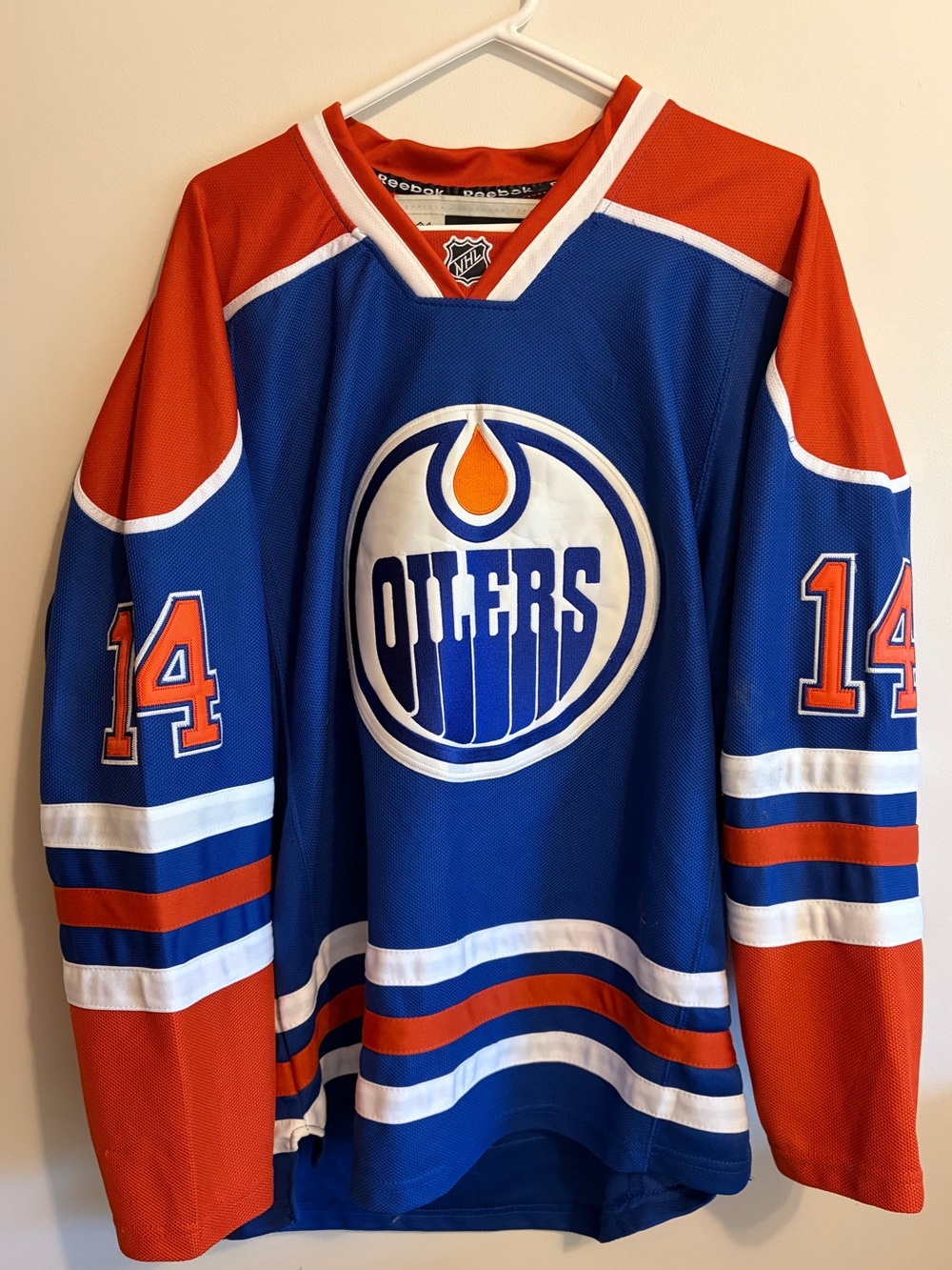 REEBOK- size 50 Premier royal blue #14 EBERLE Edmonton Oilers jersey